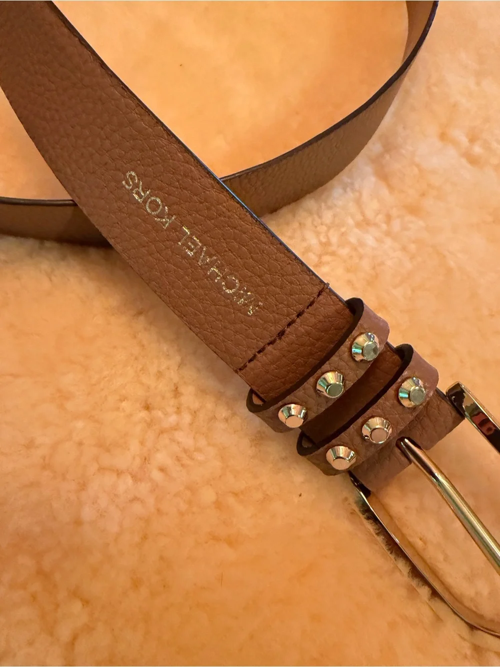 Michael Kors Pebbled Leather Women's Size Large Tan Belt with God Stud Accents